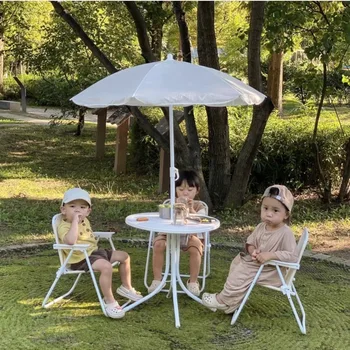 Простой Уличный складной детский Портативный набор для кемпинга, стол и стул, Пляжный зонт, стол и стул для пикника во внутреннем дворике
