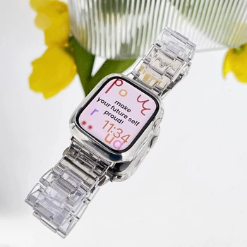 Ремешок из смолы для Apple Watch Band Ultra 49 мм 8 7 6 SE 5 4 3 Прозрачный силиконовый Ремешок для браслета iwatch 40/44 мм 42 мм 41 мм 45 мм