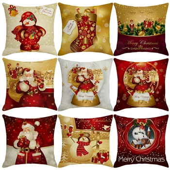 Рождественский чехол для подушки, Золотая наволочка Санта-Клауса, Рождественское украшение для дома, Новогодние украшения 2023, Рождественский подарок