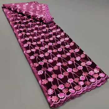 Роскошная французская Бархатная Кружевная ткань с 3D фиолетовыми блестками 2023, Высококачественная Кружевная ткань из нигерийского африканского тюля, Вечернее платье YYZ983