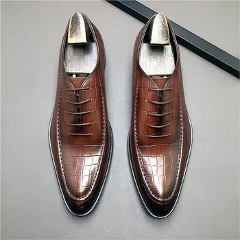 Роскошные итальянские мужские модельные туфли из натуральной кожи, мужские новые модные черные коричневые свадебные офисные официальные туфли-оксфорды для мужчин