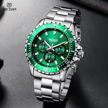 Роскошные мужские часы бренда MEGIR, деловые кварцевые часы, водонепроницаемые светящиеся наручные часы для мужчин, мужские наручные часы с календарем 2064 г.