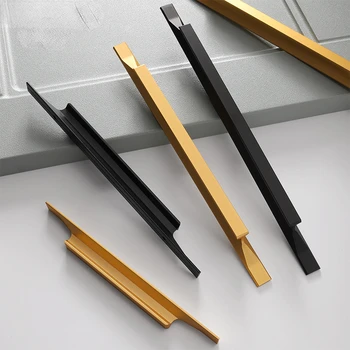 Ручка шкафа Современный черно-золотой мебельный комод Т-образная планка Из алюминиевого сплава для выдвижного ящика Кухонная Ручка