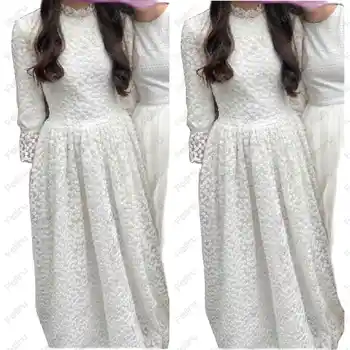 Свадебное платье с вышивкой в виде маленькой маргаритки с цветочным узором для девочек, рукава 3/4, платья для девочек с высоким воротом, концертное платье для юниоров, платье подружки невесты