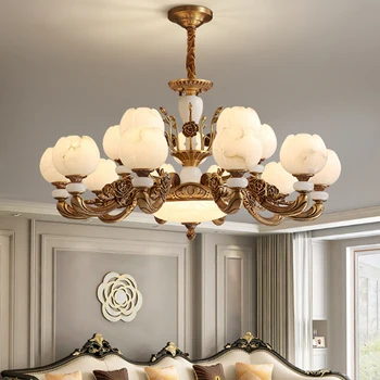 Скандинавские винтажные люстры для гостиной Потолочные светильники из латуни, Роскошный подвесной светильник из камня, Ретро-люстра для столовой в спальне