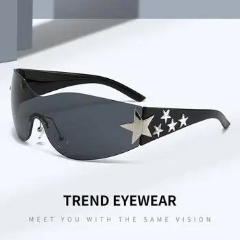 Солнцезащитные очки Y2K без оправы для женщин и мужчин, солнцезащитные очки со звездами для пляжного велоспорта, путешествий, черные солнцезащитные очки модных оттенков