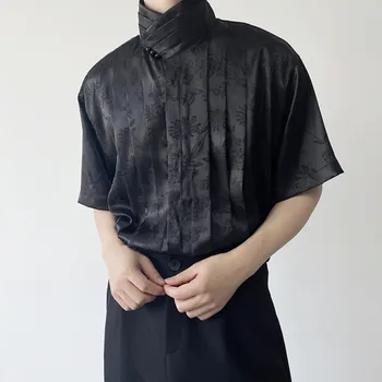 Средневековая Ретро Мужская Плиссированная Рубашка С Длинным Рукавом, Мода 2023, Однотонные Однобортные Мужские Блузки, Топы, Корейская Повседневная Camisa