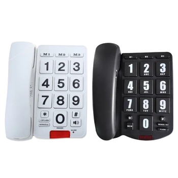 Стационарный телефон для старших 896F PK3000, телефон с громкоговорителем с большой кнопкой для группы низкого видения, черный / белый