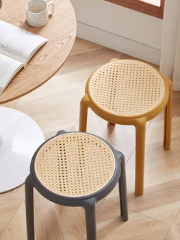 Табурет из ротанга в скандинавском стиле, круглый табурет для креативной гостиной, домашние передвижные обеденные стулья для кухни, уличная мебель