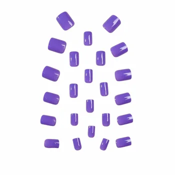 Фиолетовые короткие квадратные накладные ногти во французском стиле, легкие и легко наклеиваемые накладные ногти для женского маникюрного салона