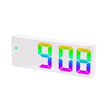 Цифровой будильник с красочным светодиодным дисплеем Современные настольные светодиодные часы для дома (модель White Shell-Mirror C)