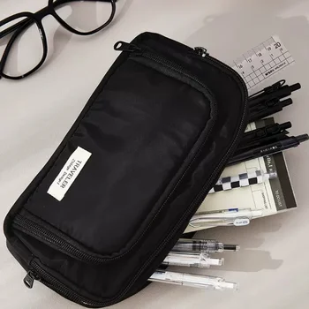 Черная многослойная сумка для карандашей Эстетичные школьные кейсы Большой емкости пенал для ручек, сумка для канцелярских принадлежностей, школьные принадлежности для студентов