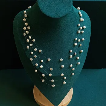 Элегантное Ожерелье из натурального пресноводного жемчуга Многослойный Мелкий Жемчуг в стиле барокко с длинной кисточкой Свадебные Украшения для новобрачных Колье на шею