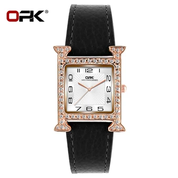 Элегантные женские часы OPK Diamond Quartz с водонепроницаемым кожаным ремешком, наручные часы, оригинальные Роскошные деловые женские часы в стиле ретро.