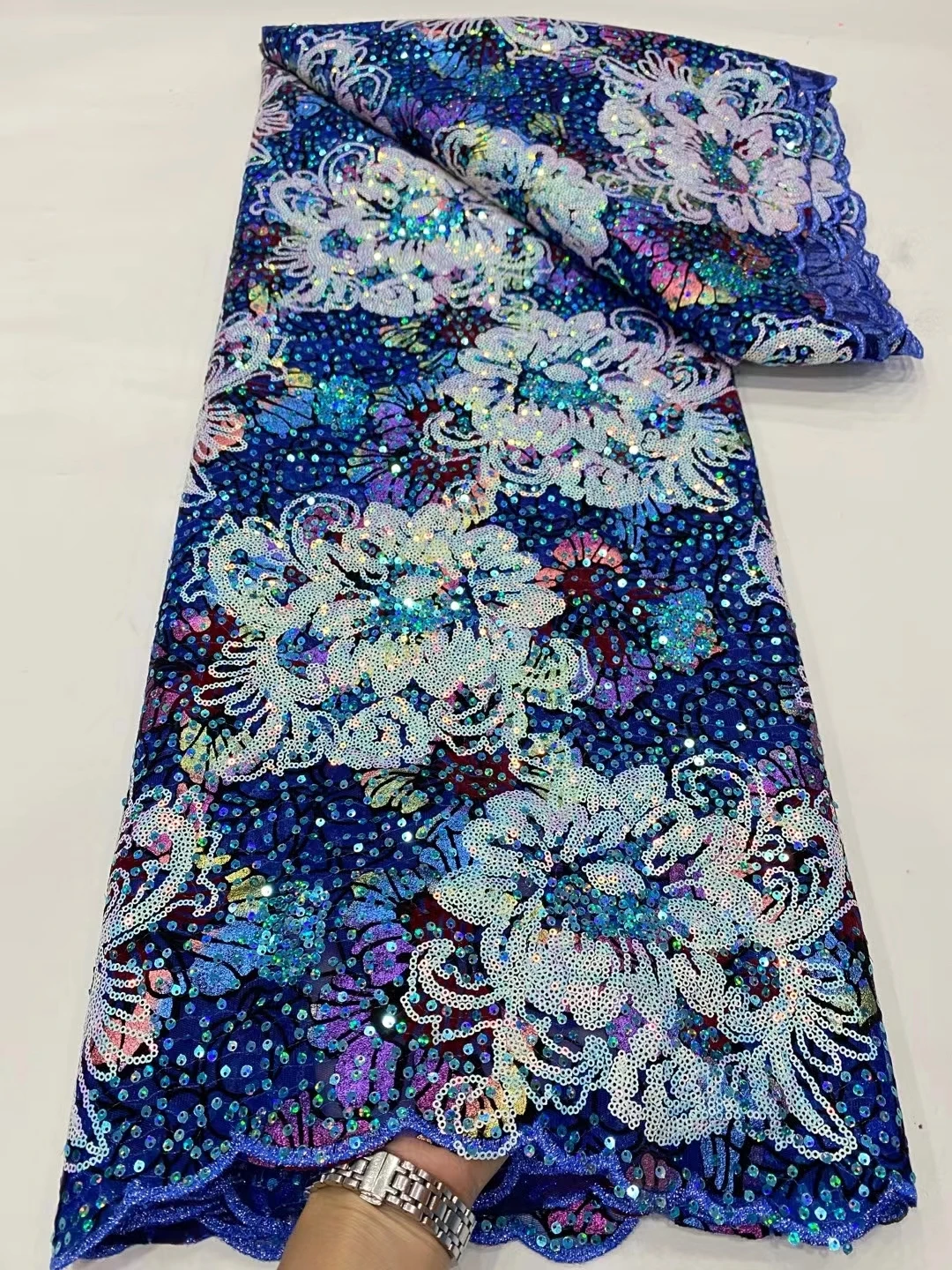 Африканская кружевная ткань Высокого качества 2022, свадебное платье для вечеринок, Женская Французская вышивка, тюль с пайетками, сетка, Белая Нигерийская сетка. Изображение 2