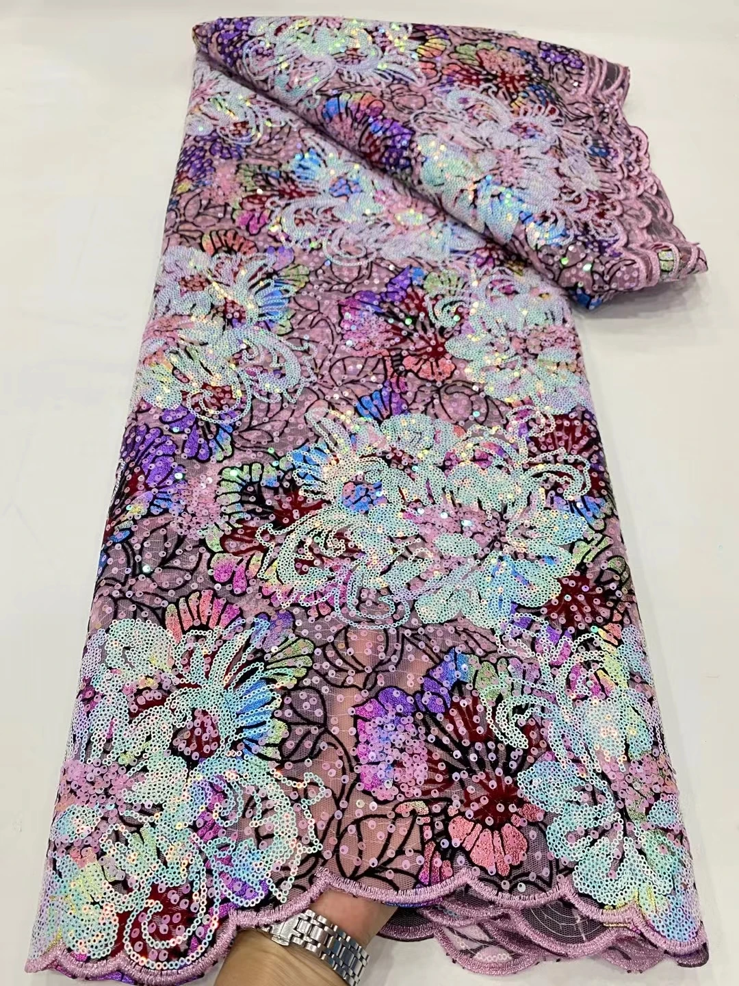 Африканская кружевная ткань Высокого качества 2022, свадебное платье для вечеринок, Женская Французская вышивка, тюль с пайетками, сетка, Белая Нигерийская сетка. Изображение 3