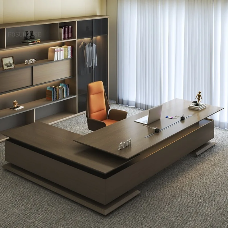 Высококлассный рабочий стол для босса с картотекой, офис генерального менеджера, компьютерные столы для руководителей, роскошный современный стол и стулья Изображение 0