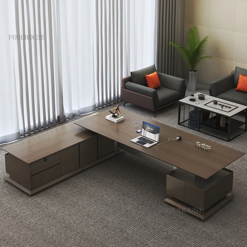 Высококлассный рабочий стол для босса с картотекой, офис генерального менеджера, компьютерные столы для руководителей, роскошный современный стол и стулья Изображение 3