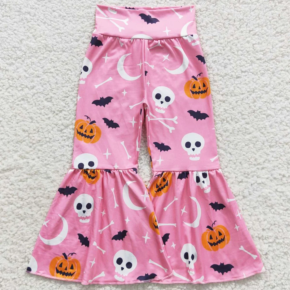 Горячая распродажа, штаны для маленьких девочек, бутик на Хэллоуин, расклешенные брюки для девочек, молочный шелк, модные брюки для маленьких девочек, брюки для мальчиков Изображение 2