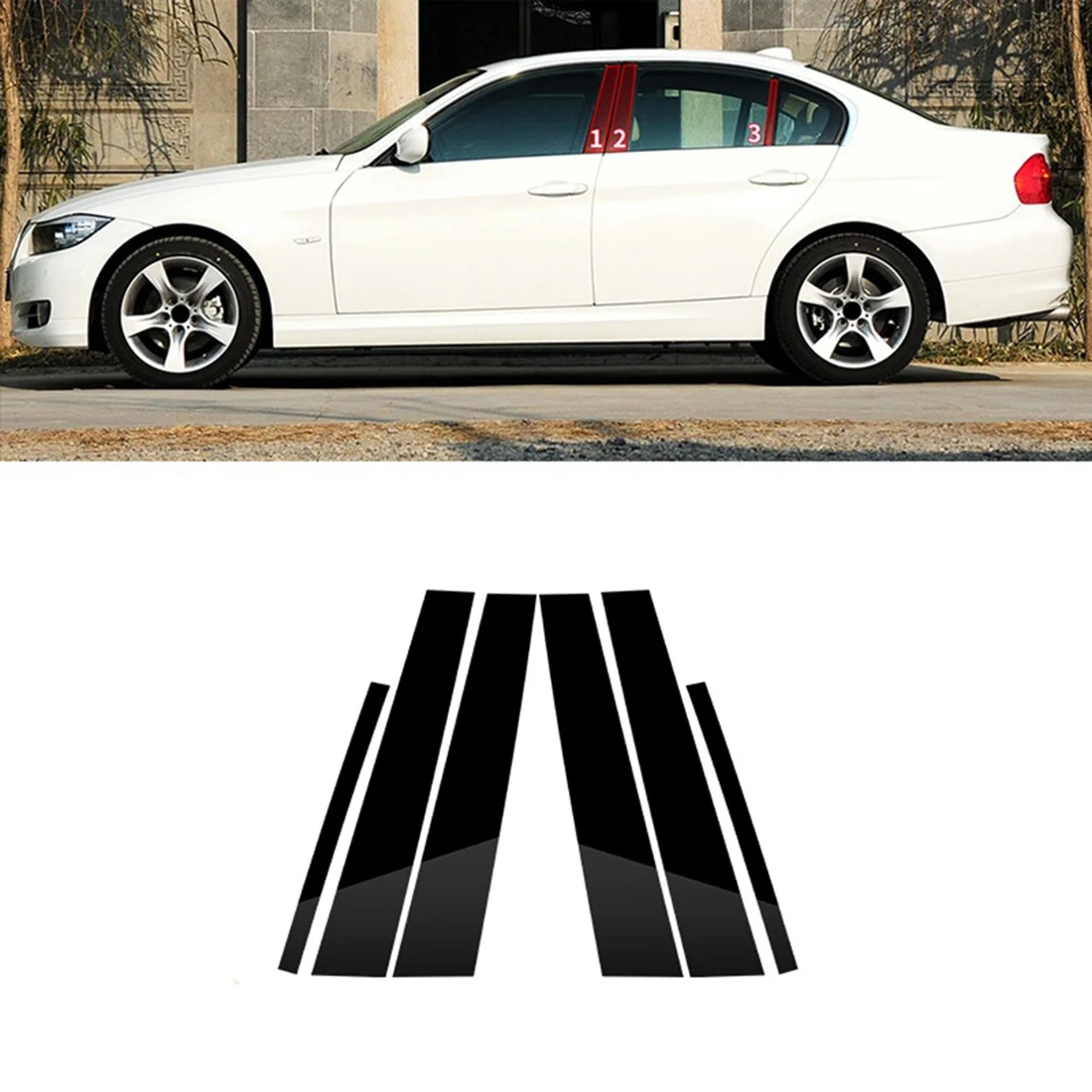 Для - 3 Серии E90 2005-2012 Двери автомобиля, окна, стойки, накладка на стойку, отделка панели, ПК, черный, 6 упаковок Изображение 2