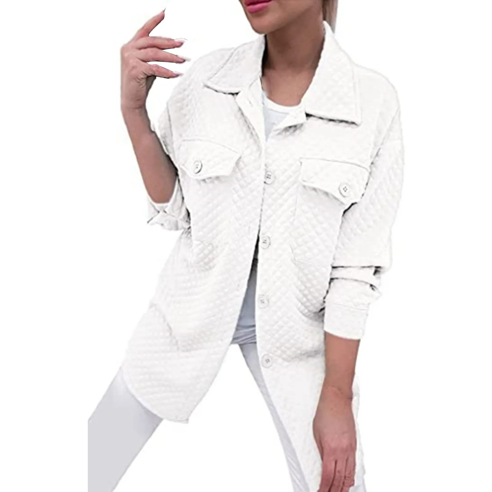 Женская однотонная куртка с длинными рукавами, воротником на пуговицах И повседневными карманами, женская одежда в винтажном стиле Изображение 5