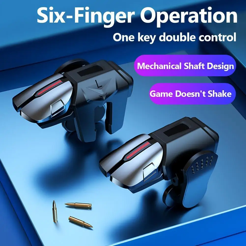 игровой контроллер 2шт с 6 пальцами, кнопка запуска прицельной стрельбы для PUBG Mobile Изображение 0