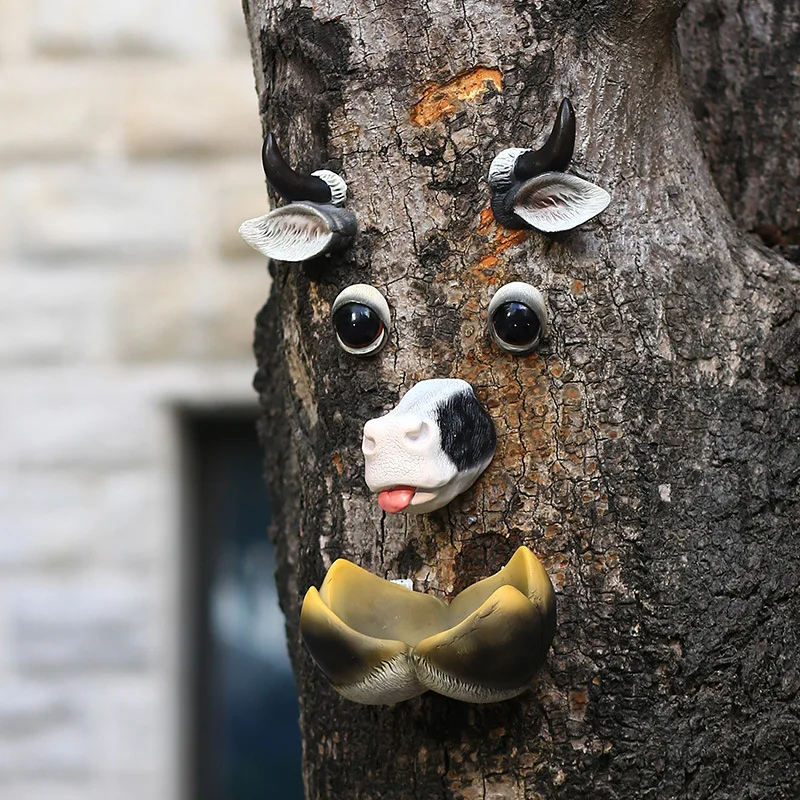 Креативное лицо дерева, кормушка для птиц, статуя монстра, Подвесная декоративная скульптура животного Для наружного сада, украшение дерева, орнамент Изображение 3
