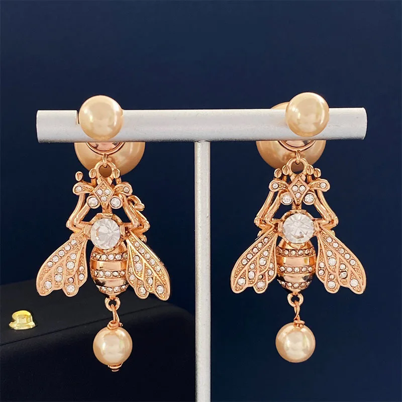 Креативный набор в форме пчелы, серьги с цирконом и жемчугом, ожерелье Изображение 1