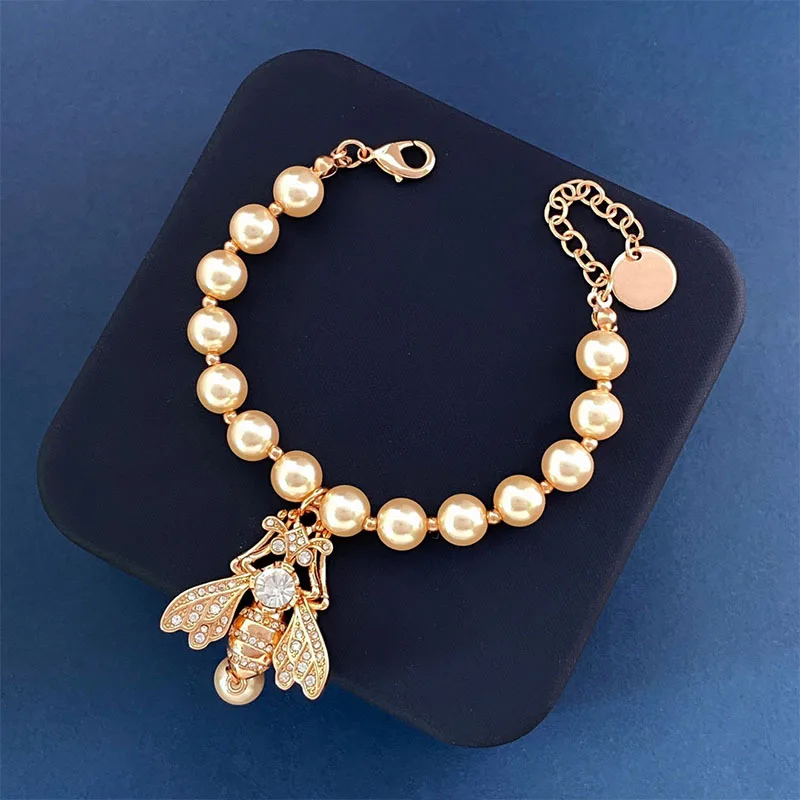 Креативный набор в форме пчелы, серьги с цирконом и жемчугом, ожерелье Изображение 2