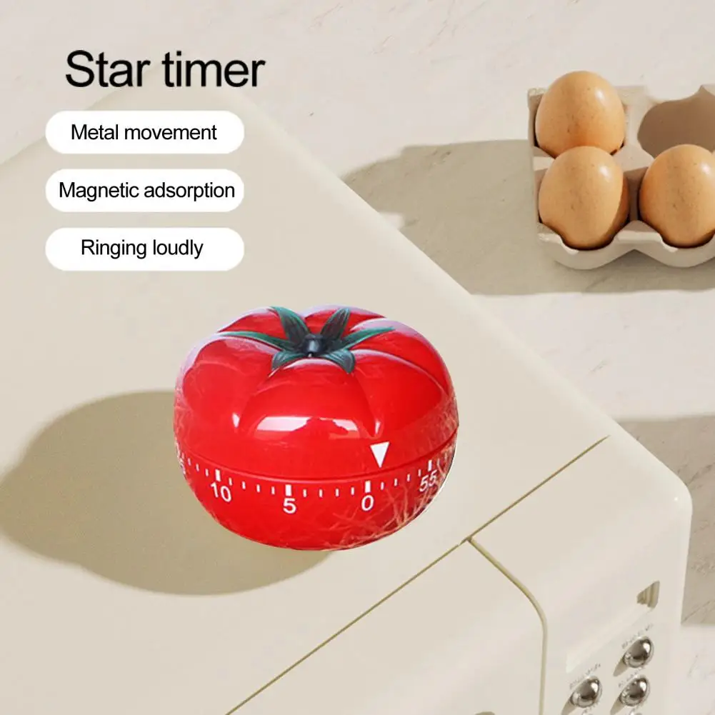 Кухонный таймер для приготовления пищи Напоминание о форме помидора Будильник с возможностью регулировки обратного отсчета от 1 минуты до 60 минут Механический таймер Изображение 2