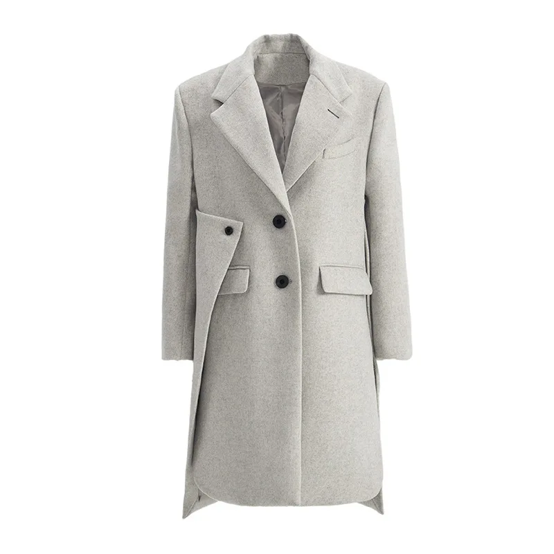 Модное зимнее пальто-двойка неправильной формы из полушерстяной смеси с разрезом на спине معطر نسائي طويل Casacas Para Mujer Изображение 0