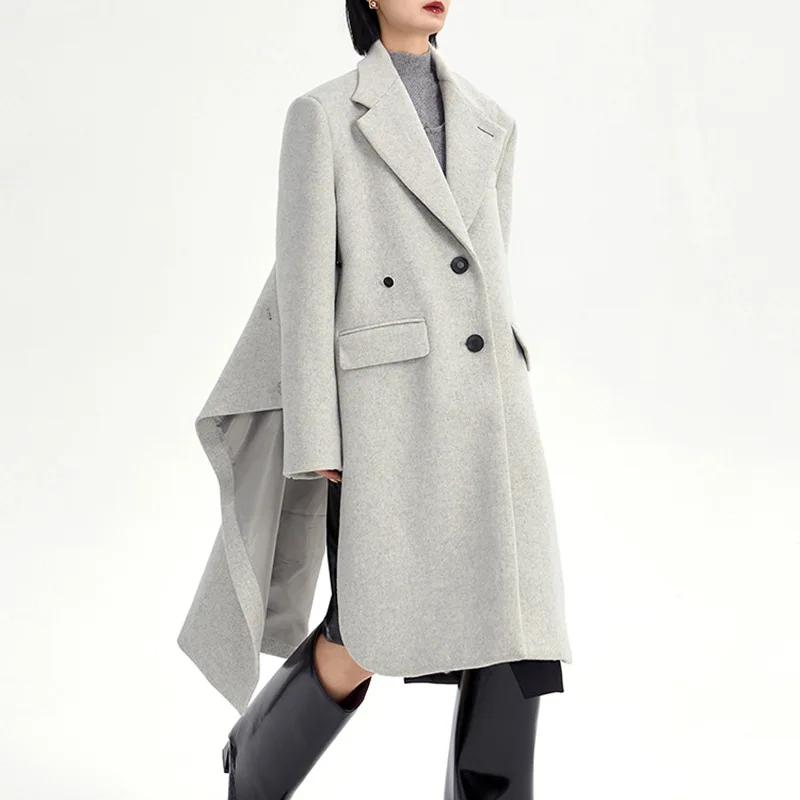 Модное зимнее пальто-двойка неправильной формы из полушерстяной смеси с разрезом на спине معطر نسائي طويل Casacas Para Mujer Изображение 1