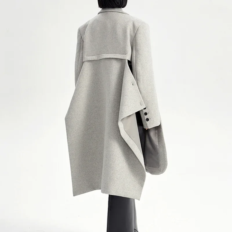 Модное зимнее пальто-двойка неправильной формы из полушерстяной смеси с разрезом на спине معطر نسائي طويل Casacas Para Mujer Изображение 2