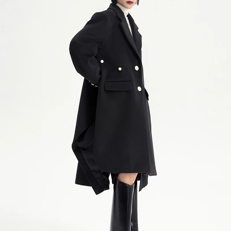 Модное зимнее пальто-двойка неправильной формы из полушерстяной смеси с разрезом на спине معطر نسائي طويل Casacas Para Mujer Изображение 3