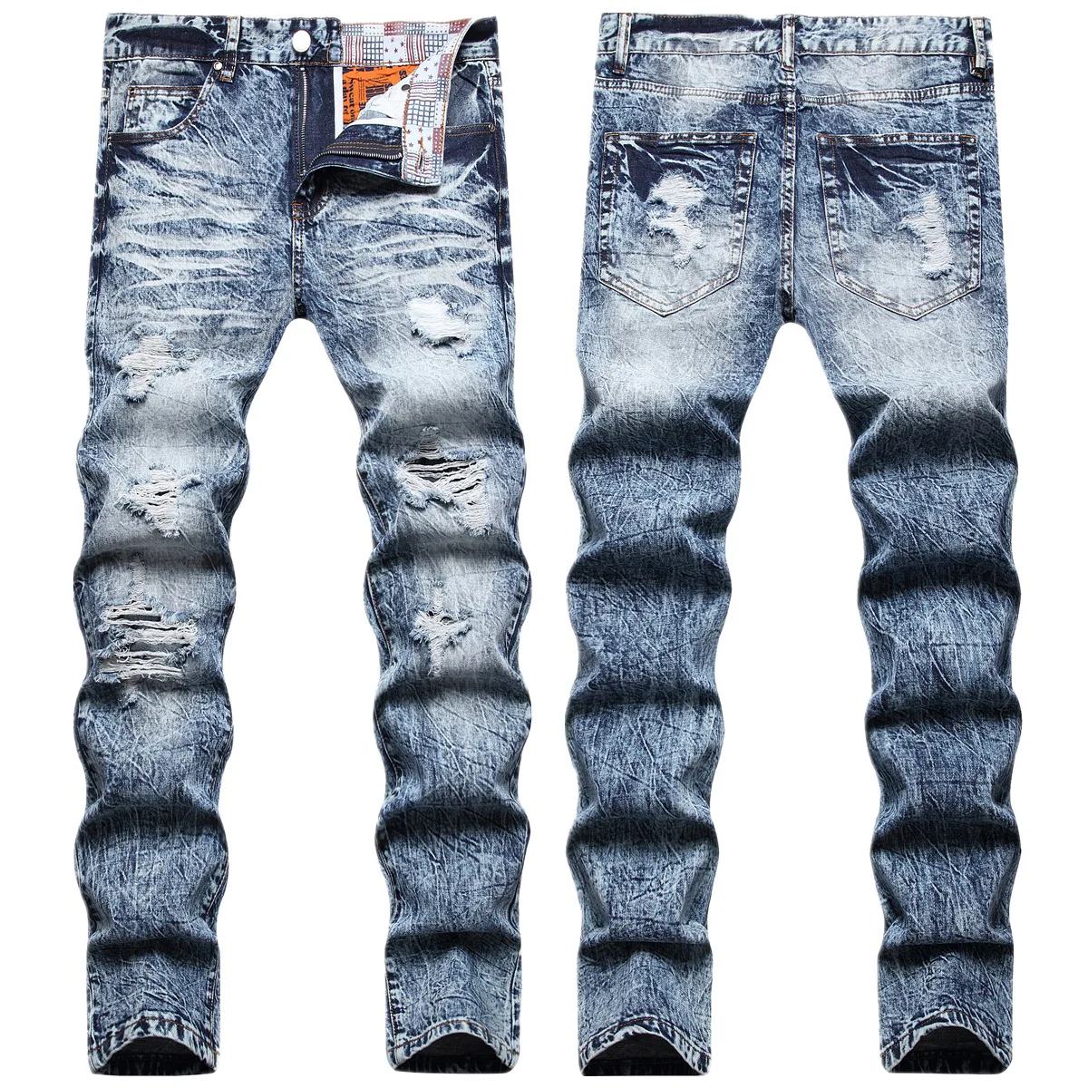 Модные Мужские джинсы с дырками в корейском стиле, модные Тонкие джинсовые брюки на осень-зиму, роскошные брендовые джинсы высокого качества, винтажные мужские джинсы, Изображение 0