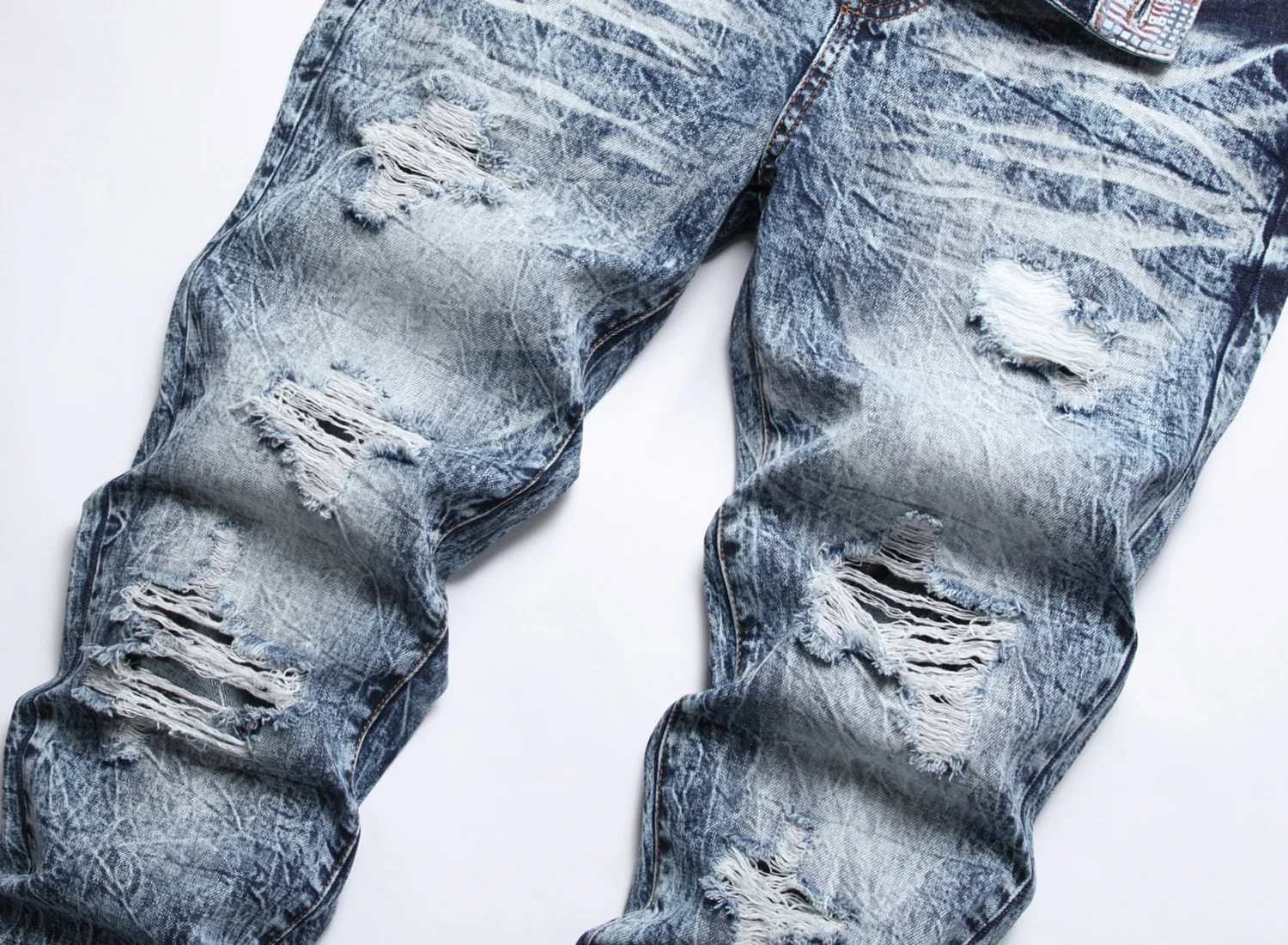 Модные Мужские джинсы с дырками в корейском стиле, модные Тонкие джинсовые брюки на осень-зиму, роскошные брендовые джинсы высокого качества, винтажные мужские джинсы, Изображение 2