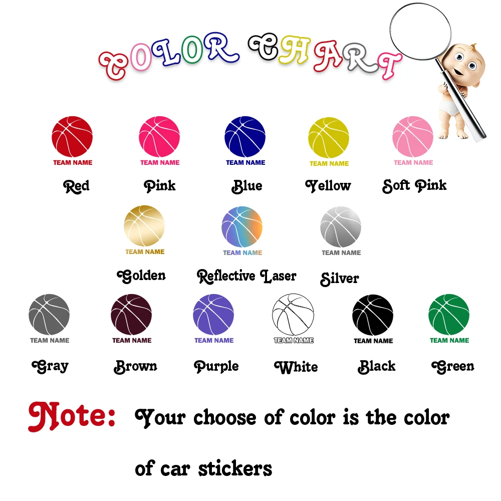 Набор спортивных наклеек для баскетбола с пользовательским текстом о сборе средств 14 цветов на выбор Изображение 2