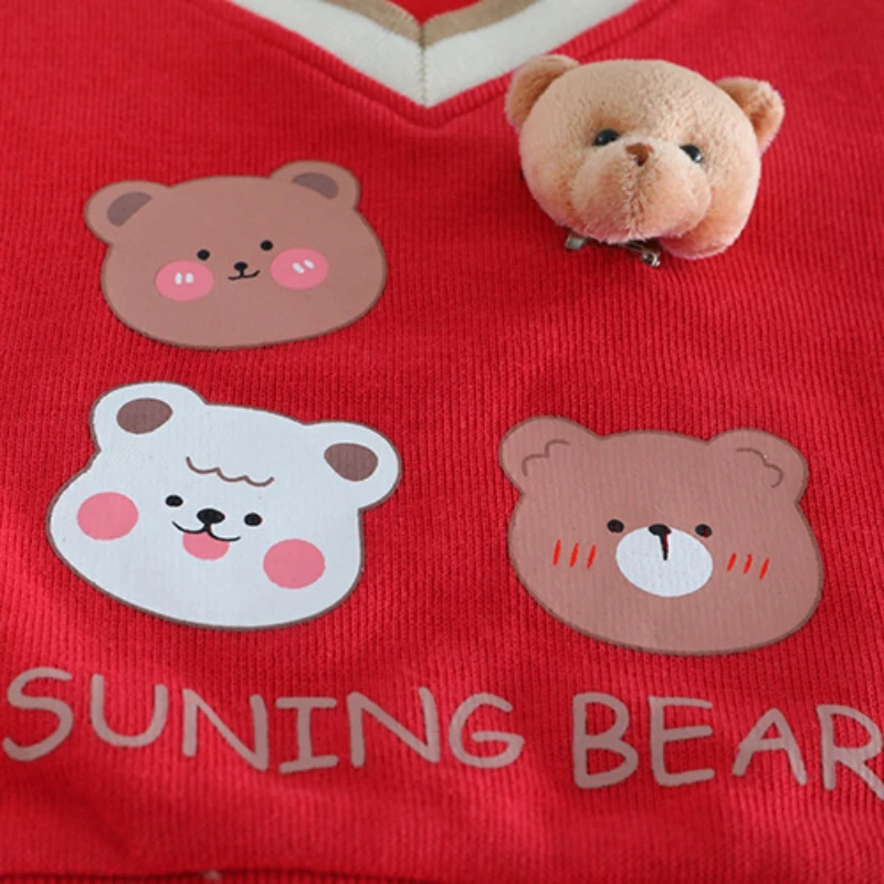 Новая весенне-осенняя детская одежда для мальчиков, костюмы, жилет с рисунком Медведя из мультфильма, хлопчатобумажная рубашка, брюки, повседневная одежда для малышей, 3 шт./компл. Изображение 3