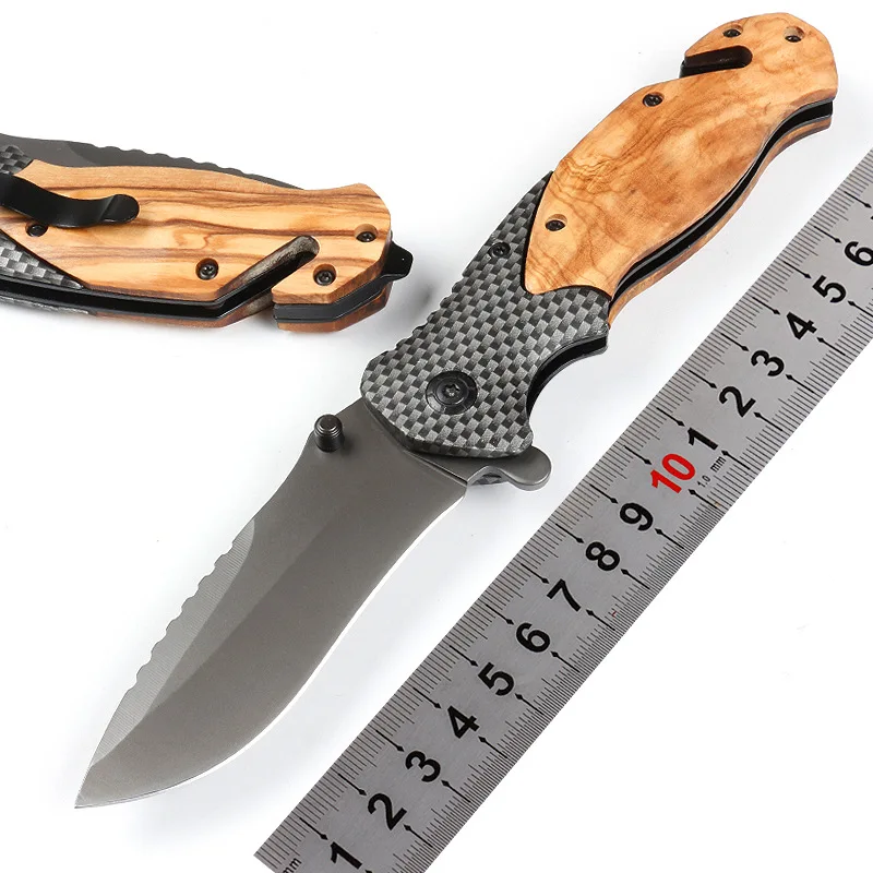 Нож для кемпинга и пешего туризма X50 Карманный нож для выживания с титановым покрытием, складной нож с деревянной ручкой, идеально подходящий для кемпинга на открытом воздухе Изображение 4