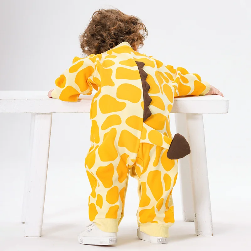 Одежда для новорожденных 0-3 лет, боди для мальчиков и девочек, хлопковые комбинезоны с длинными рукавами, цельный комбинезон с милым кавайным жирафом с длинными рукавами Изображение 2