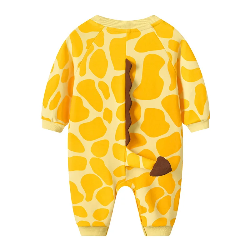 Одежда для новорожденных 0-3 лет, боди для мальчиков и девочек, хлопковые комбинезоны с длинными рукавами, цельный комбинезон с милым кавайным жирафом с длинными рукавами Изображение 4