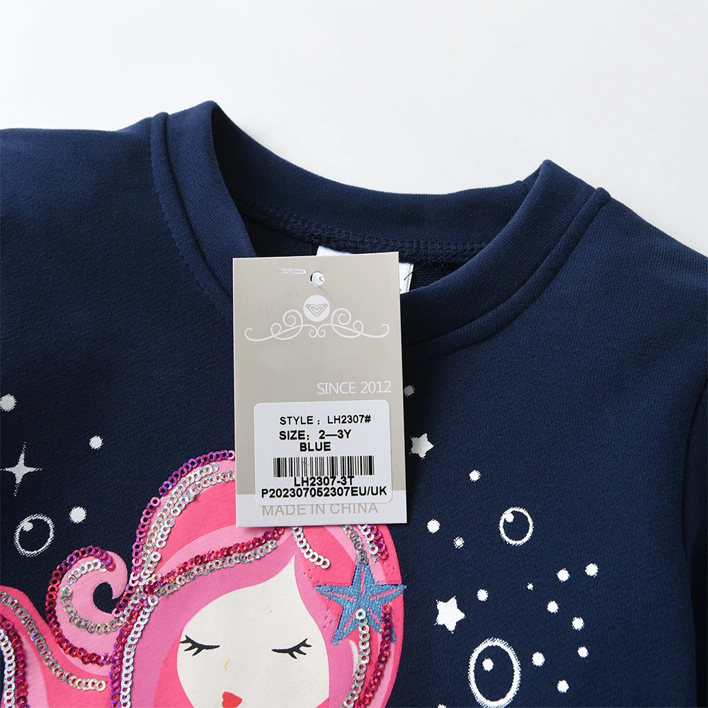 Платье-свитер для девочек VIKITA, Зимняя детская хлопчатобумажная одежда, детские платья принцессы в стиле пэчворк с русалочкой, повседневное платье с героями мультфильмов для малышей Изображение 2