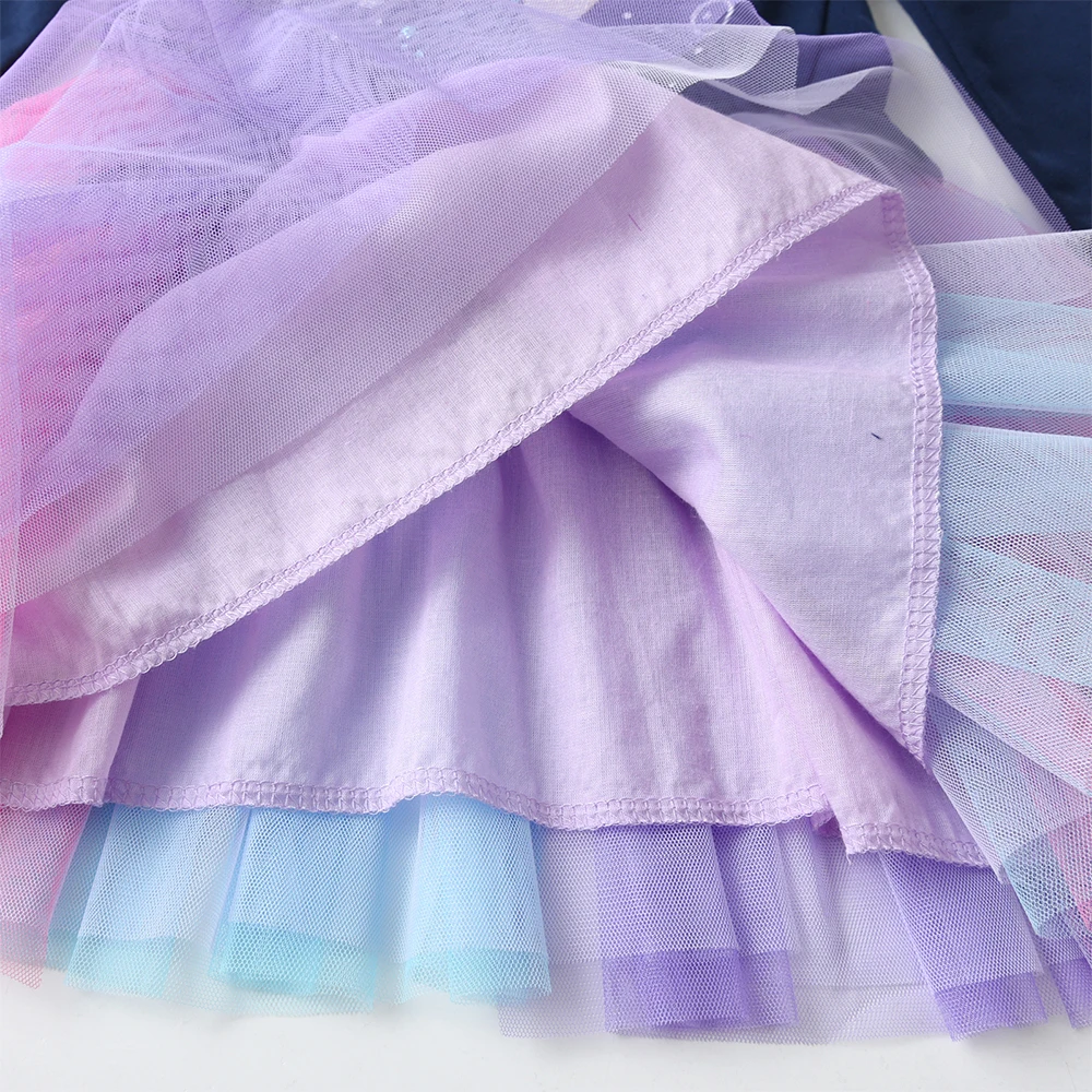 Платье-свитер для девочек VIKITA, Зимняя детская хлопчатобумажная одежда, детские платья принцессы в стиле пэчворк с русалочкой, повседневное платье с героями мультфильмов для малышей Изображение 3
