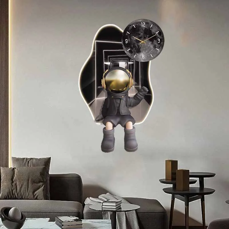 Подвесные часы в гостиной, столовая, спальня, креативное украшение комнаты астронавта, настенные бесшумные часы Изображение 1