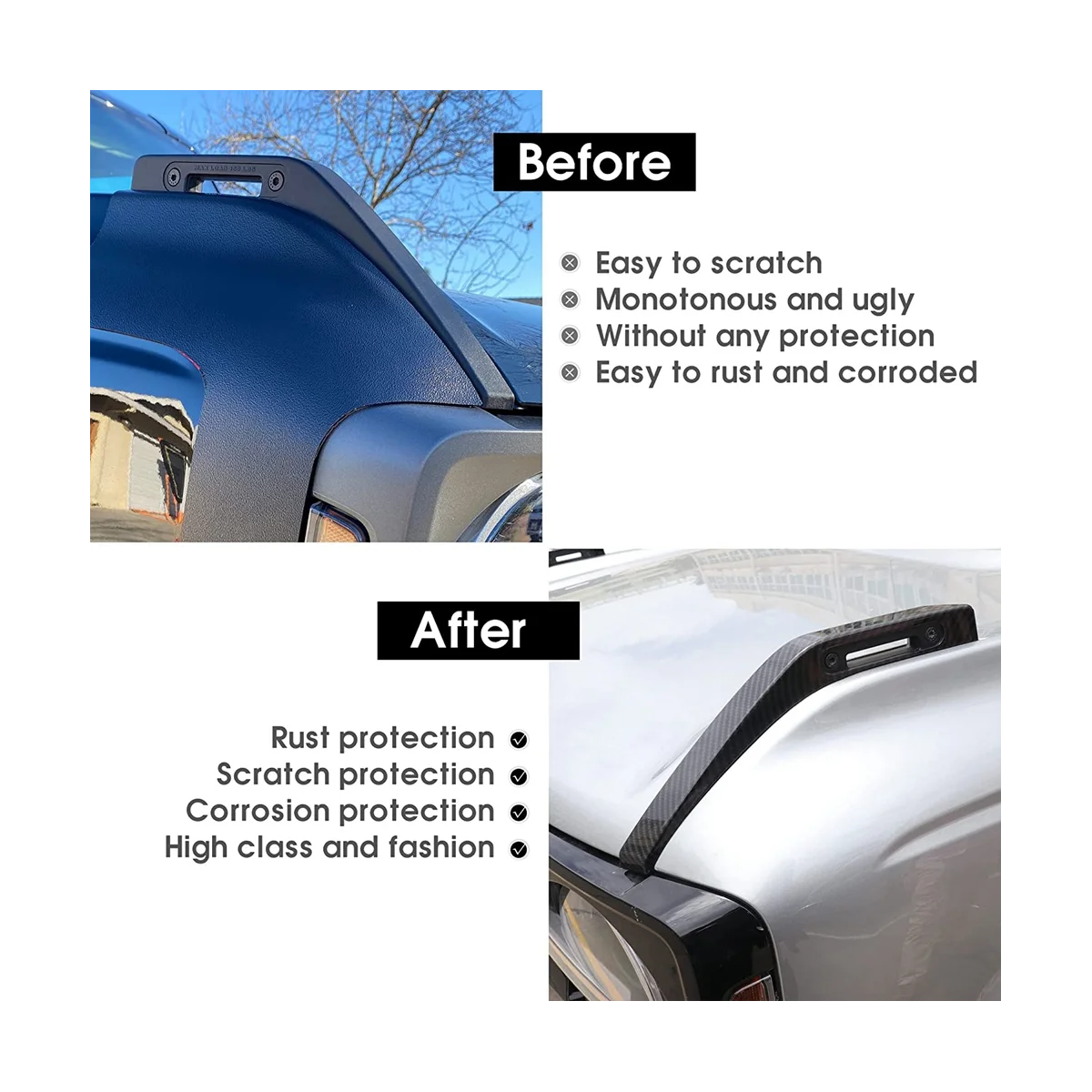 Прицелы для капота, декоративные наклейки для крышки, внешние аксессуары для Ford Bronco 2021-2023, 2 упаковки из углеродного волокна Изображение 5