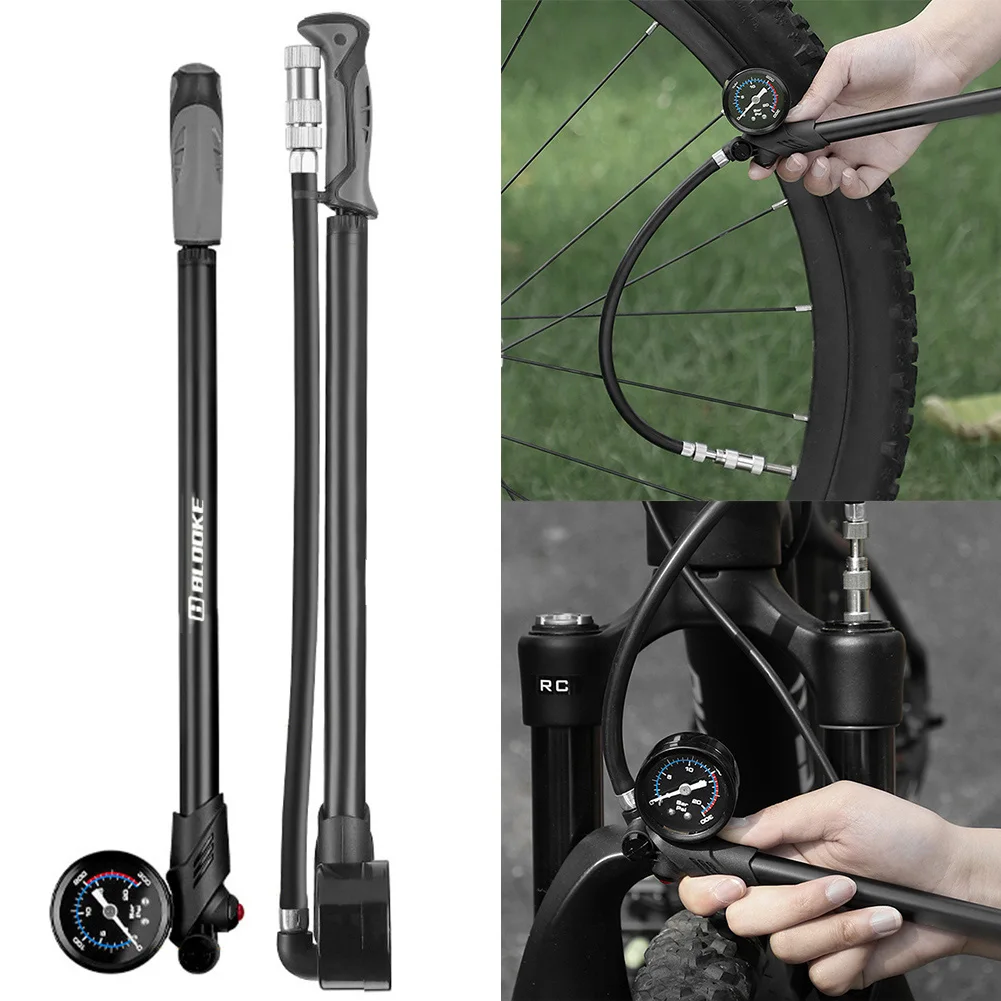 Прочный велосипед с воздушным насосом 300 фунтов на квадратный дюйм, Велосипедный воздушный насос, Велосипедный велосипед, черный велосипед для заднего амортизатора, MTB Клапан давления Presta Изображение 1