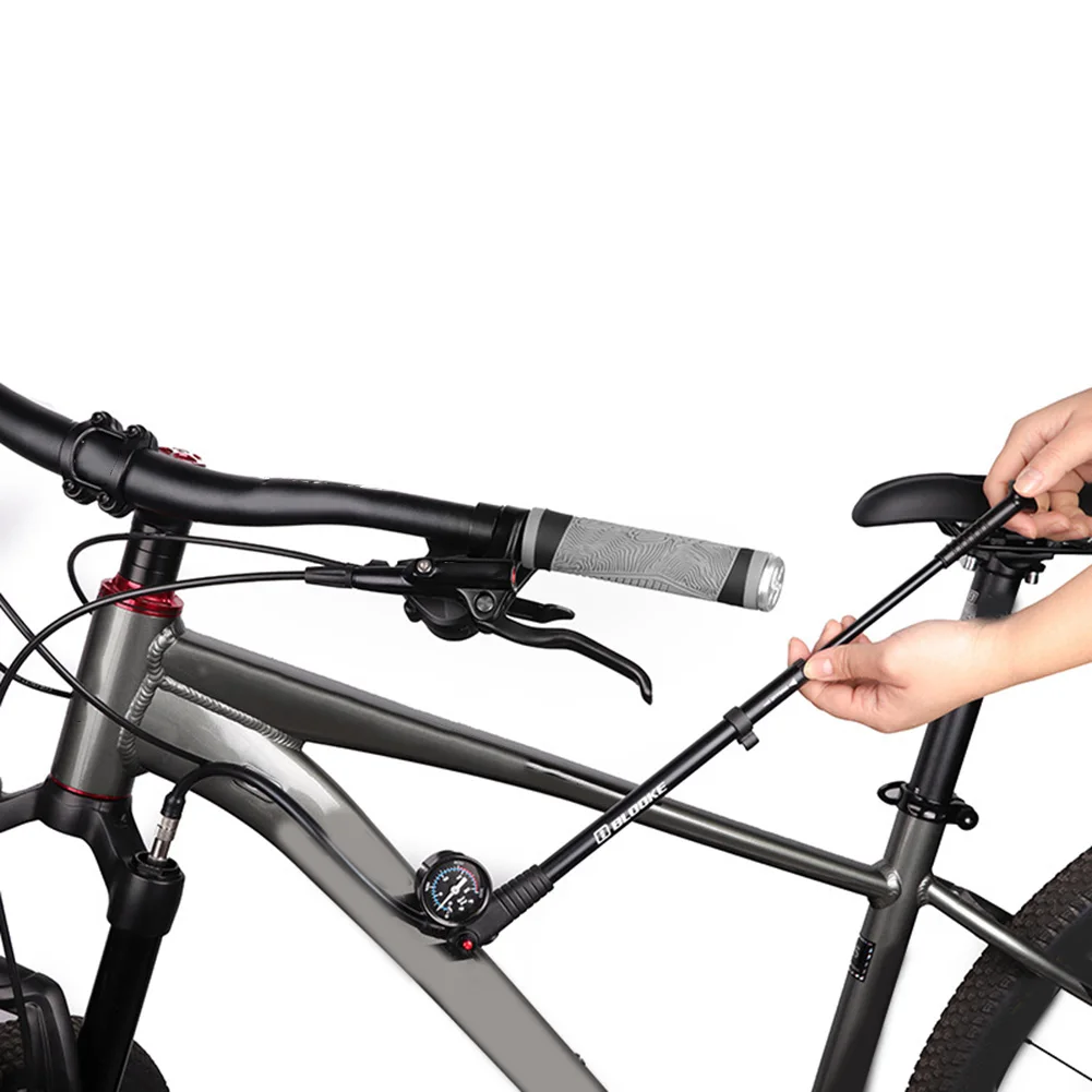 Прочный велосипед с воздушным насосом 300 фунтов на квадратный дюйм, Велосипедный воздушный насос, Велосипедный велосипед, черный велосипед для заднего амортизатора, MTB Клапан давления Presta Изображение 2