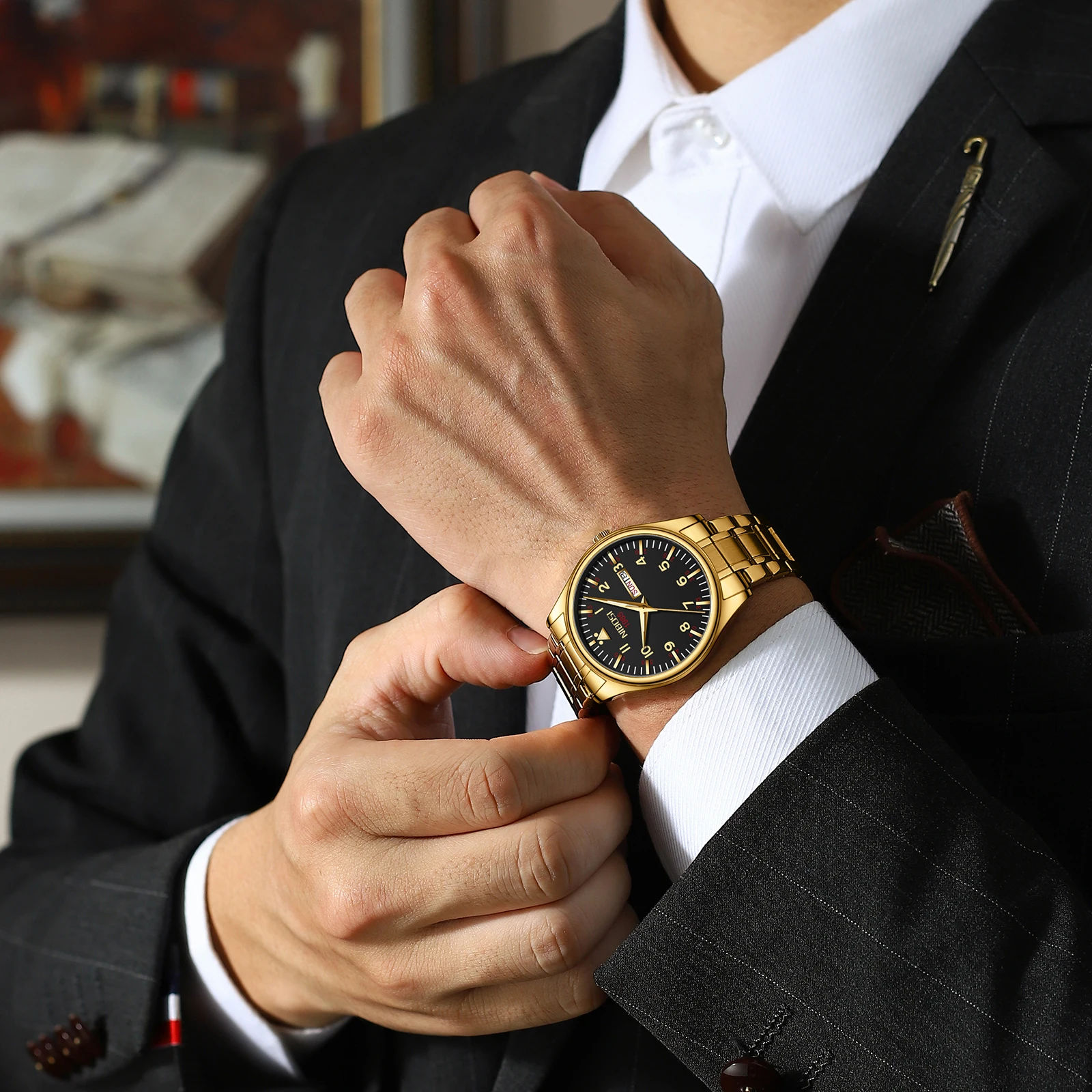 Роскошные часы NIBOSI Из Нержавеющей Стали С Датой Недели Водонепроницаемые Наручные Часы Модные Мужские Часы Со Светящимися Стрелками Relogio Masculino Изображение 5