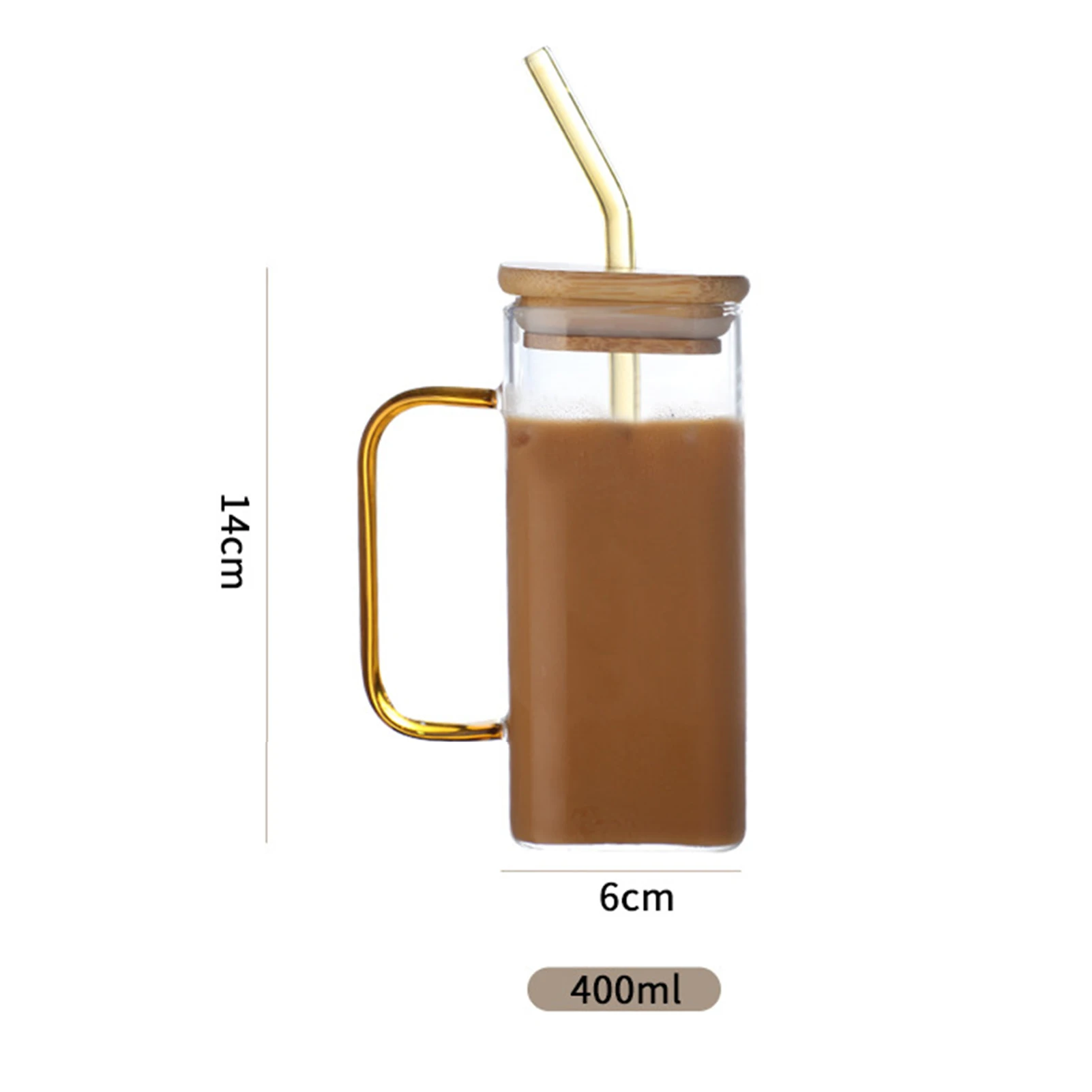 Стеклянная кружка-стакан с широким горлышком и ручкой-крышкой для смузи, холодного кофе, сока Изображение 2