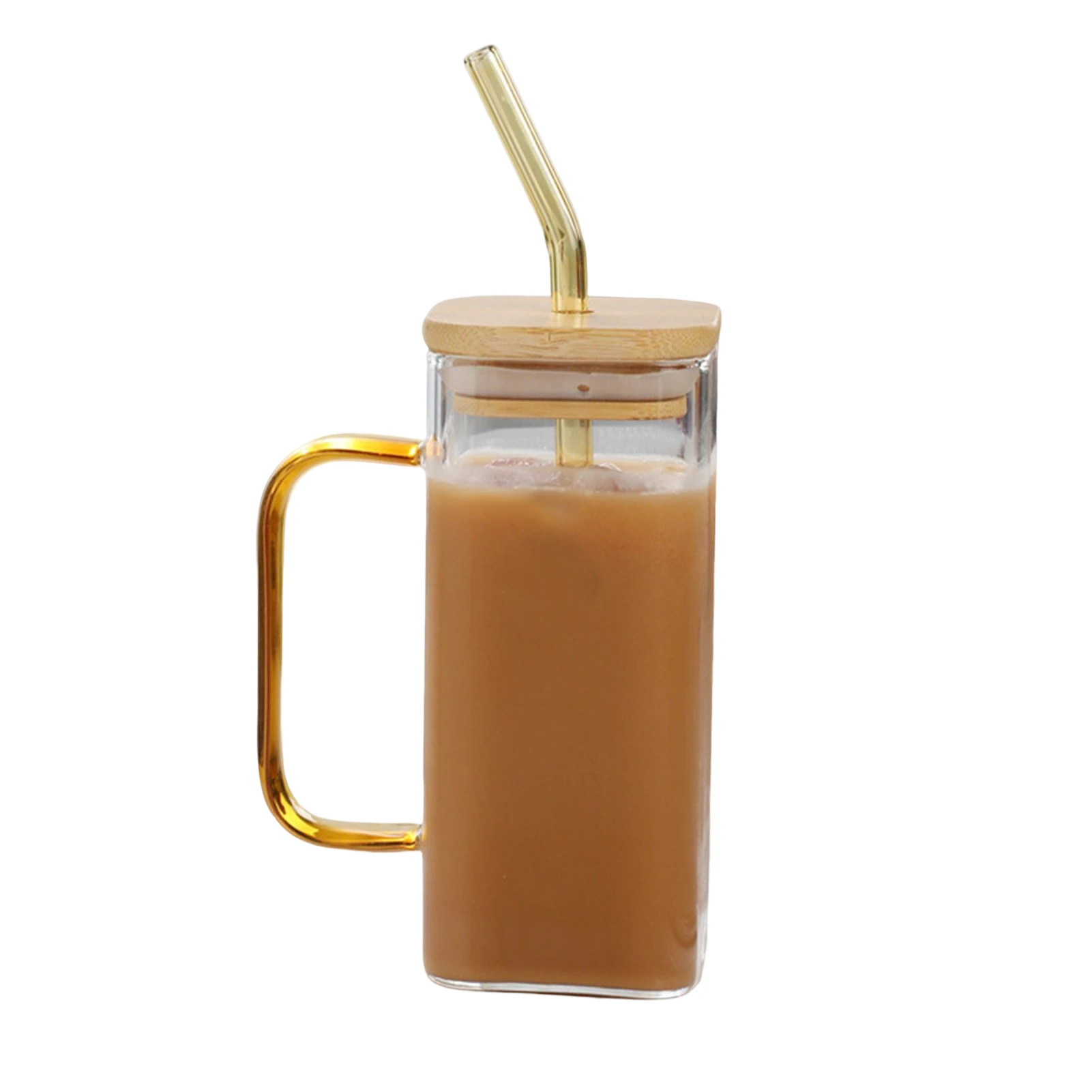 Стеклянная кружка-стакан с широким горлышком и ручкой-крышкой для смузи, холодного кофе, сока Изображение 5